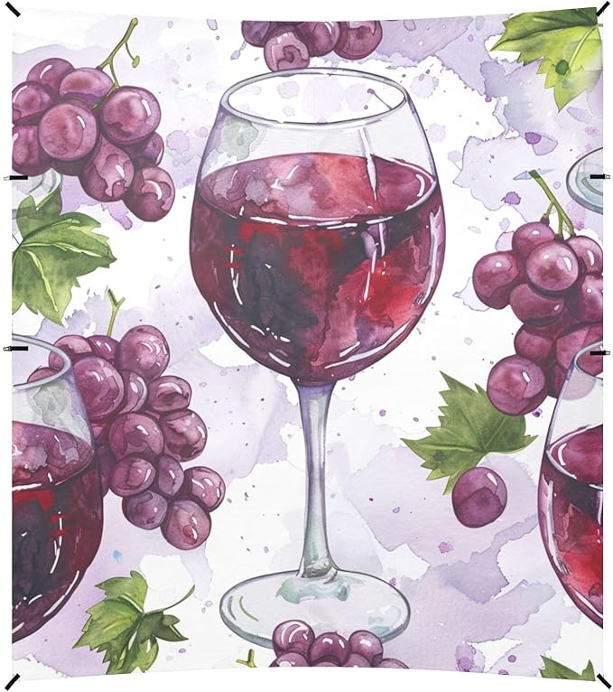 ALAZA Watercolor Glass of Red Wine Grapes Seamless Beach Tent Sun Shelter Portable Canopy Sunshade for Outdoor Camping Picnics Backyard Fun 10x9 ft