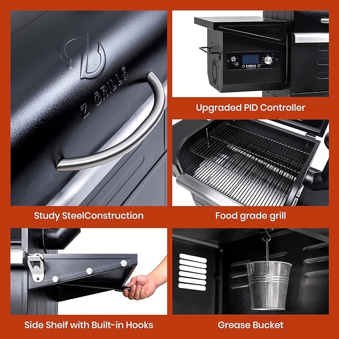 Z GRILLS Wood Pellet Grill &amp Smoker 8-in-1 Pellet Grill with Automatic Temperature ControlMeat Probes572 Sq. in Area for Backyard Camping Outdoor PartyBright Black