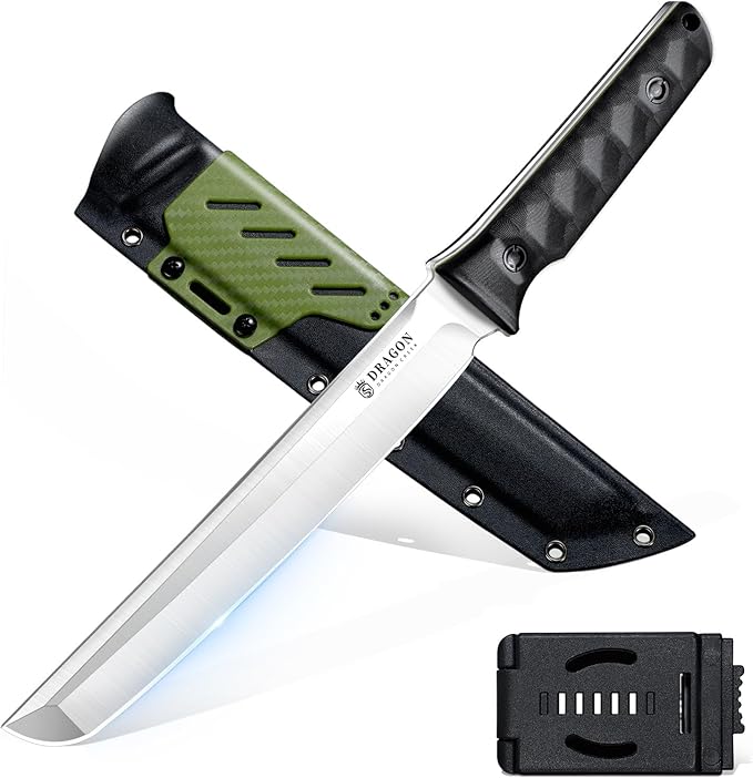 Dragon Creek Tactical Knife Kydex - Outdoor Fixed Blade Survival Knife with Sheath Full Tang Handle for Camping Hiking Christmas Thanksgiving Gift Men Green