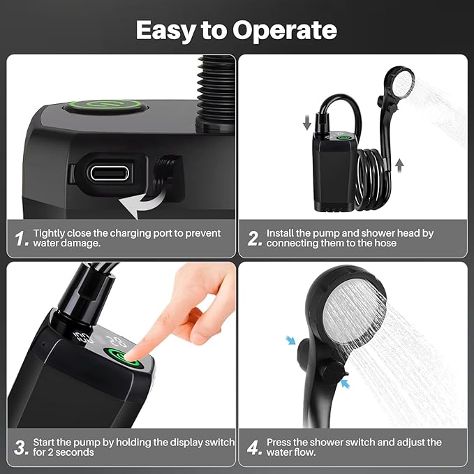 Portable Camping Shower with Heater 6000mAh Rechargeable Portable Shower with 2000W Immersion Heater LED Display Heated Camping Shower for Travel Hiking Car Pet