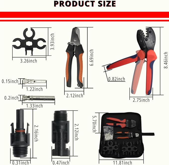Solar PV Panel Crimping Tool Kit With Wire Stripper 6 Pairs Solar Connectors 1 PCS Iron Wire Cable Cutter 1 Pair Solar Spanner Wrenches