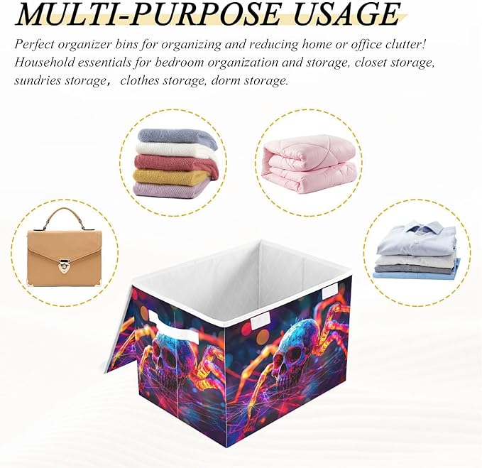 AIXIWAWA Lidded Storage Cube (Surreal Skull) Fabric Foldable Closet Bins with Flip Lid and Handles Organizer Basket Container 16.5 x 12.6 x 11.8 IN