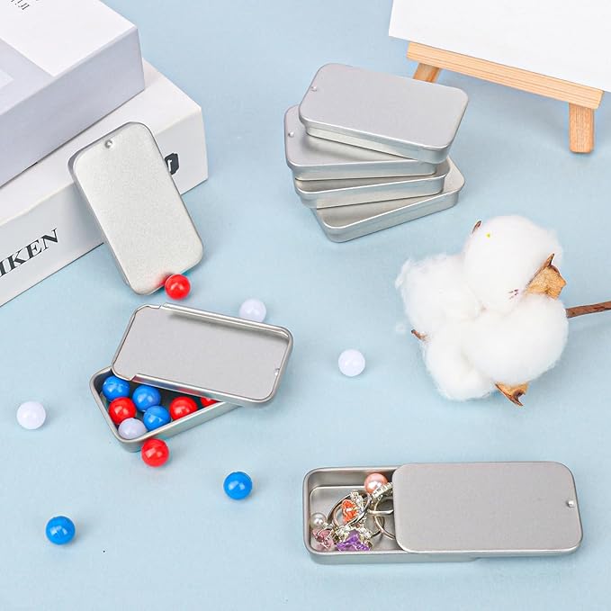 70 Pack Silver Metal Slide Top Tin Containers Mini Metal Tin Box with Slide Lid Empty Lip Balm Containers for DIY Projects Pills Candies Jewelry (2.36 x 1.34 x 0.43 Inch)