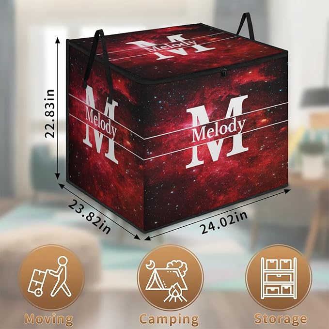 Personalized Name Foldable Storage Basket Cubes with Lid Laundy Hamper Dirty Clothes Pet Toys Storage Bin with Handles for Shelf Home Closet Kitchen Red Galaxy Universe with Initial Letter