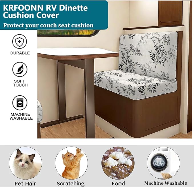 KRFOONN RV Dinette Cushion Covers Stretch Camper Cushions Covers Replacement Couch Cushion Slipcovers Washable Loveseat Slipcovers for Travel Trailer Couch (2 Backrest Cover &amp 2 Bench Cover 20)