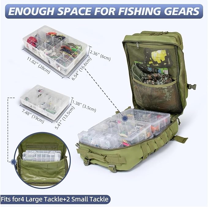 45L Fishing Hunting Bag Tactical Backpack Men's Travel Large Capacity Rucksacks Men Waterproof Outdoor(Khaki)