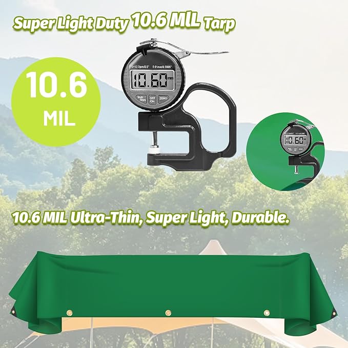 Green Tarp 10x12 FT Heavy Duty PVC 10.6 Mil Waterproof Cover UV Resistant &amp Tear Proof with Brass Grommets for Truck Boat Camping Patio Outdoor Shelter