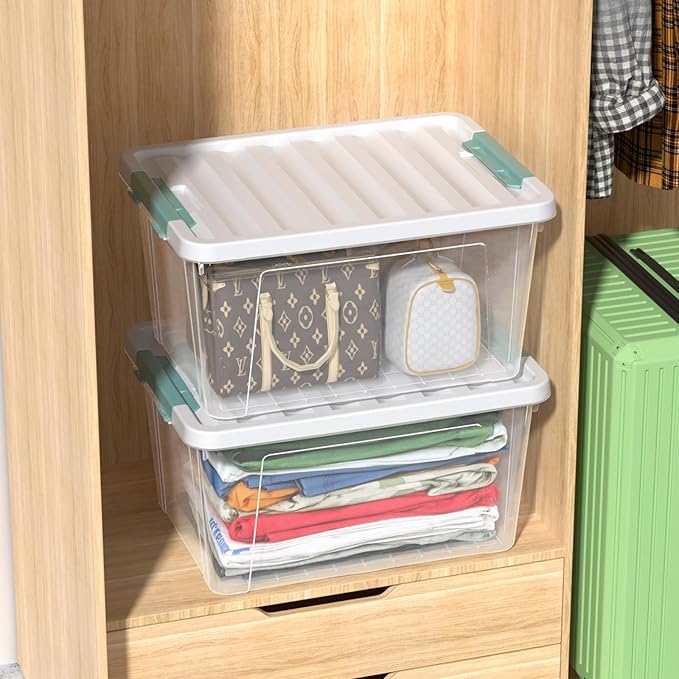 35 Quart Clear Plastic Storage Box Large Latching Storage Bin 6 Packs