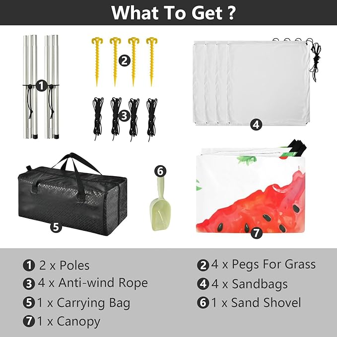 xigua Watermelon Beach Tent Sun Shelter with Carrying Bag - Silver Coated Oxford Fabric Beach Canopy for Beach Camping Fishing - Includes Windproof Ropes Sandbags &amp Stakes