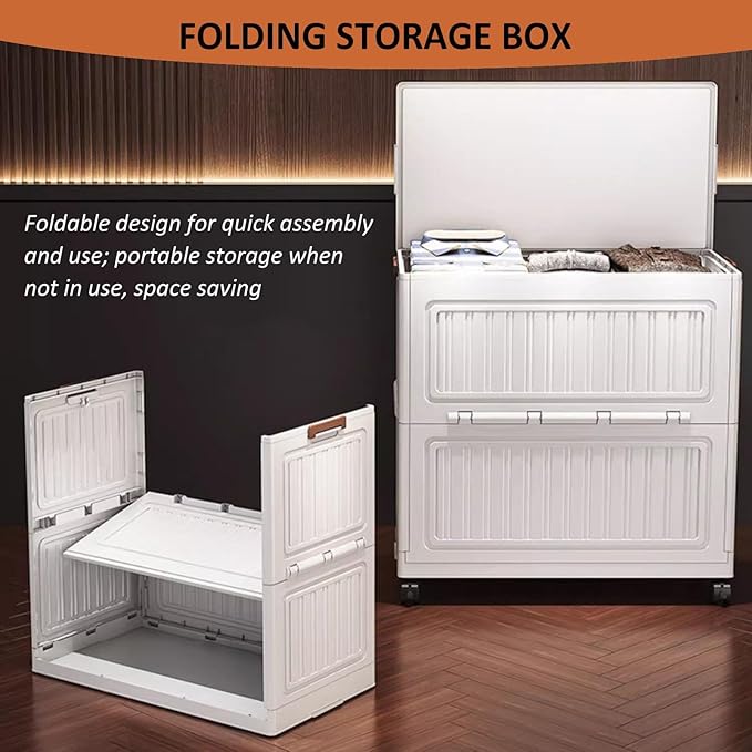 190QT Large Plastic Storage Bin With Lid And Wheels Folding Stackable Storage Box For Home Office Clothes And Blanket Organizer