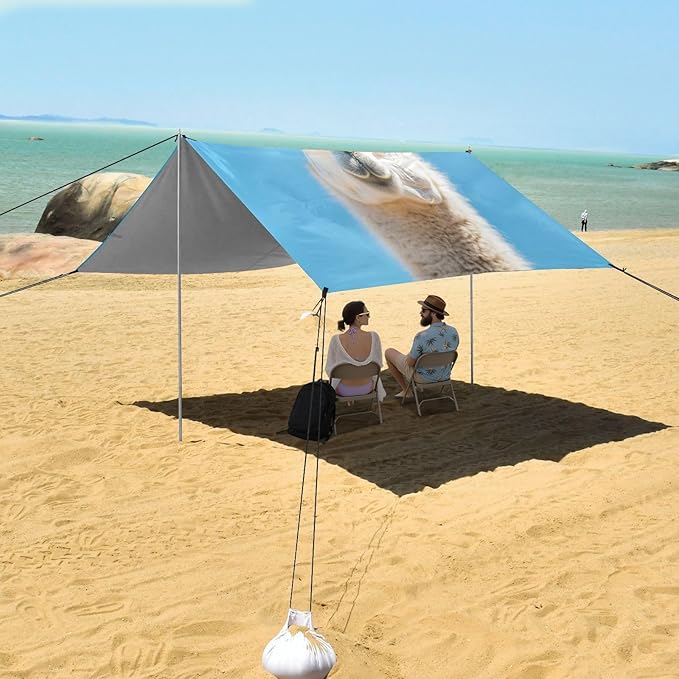 ALAZA Funny Llama Alpaca Beach Tent Sun Shelter UPF50+ Protection Beach Shade Canopy w/ 4 Sandbags for Outdoor Camping Fishing Backyard Fun Picnic 10x9 ft