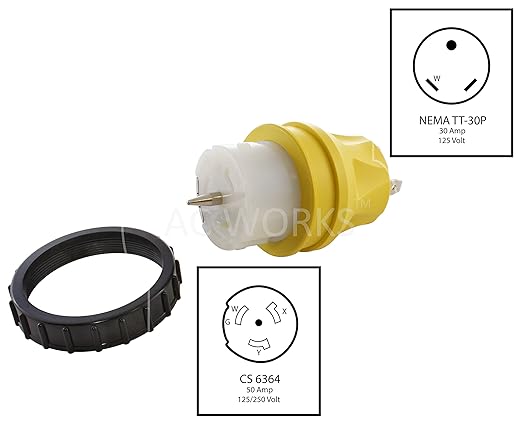AC WORKS Generator to Transfer Switch 50Amp Inlet Box Adapter (TT-30 RV 30Amp to CS6364 Compact)