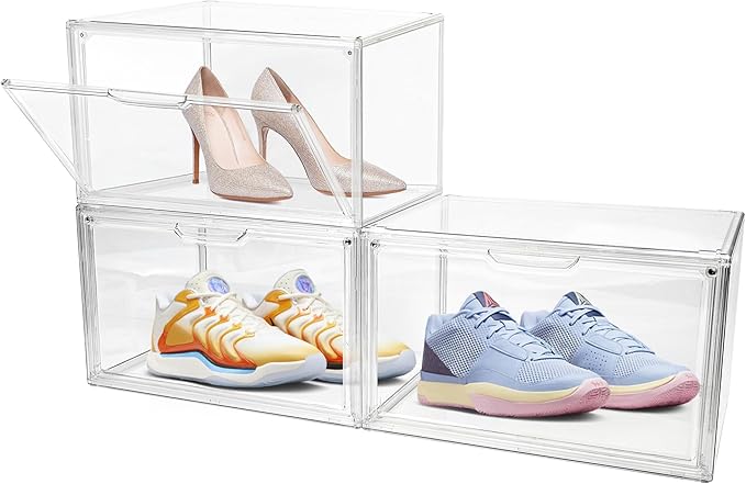 3 Pack Clear Acrylic Sneaker Shoe Display CaseShoe Storage Boxes StackableAcrylic Boxes for Shoes Display with LidBoot Storage Organizer for Tall BootPurse Handbag Organizer for Closet