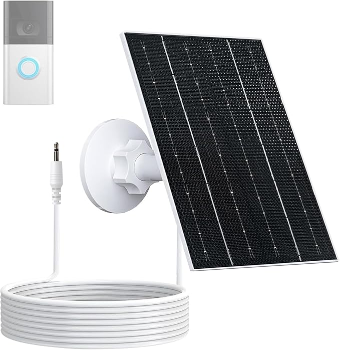 4W Solar Panel with Battery Pack for Ring Video Doorbell 2/3/3 Plus/4 IP65 Waterproof 360° Adjustable Mount 16.4ft Cable