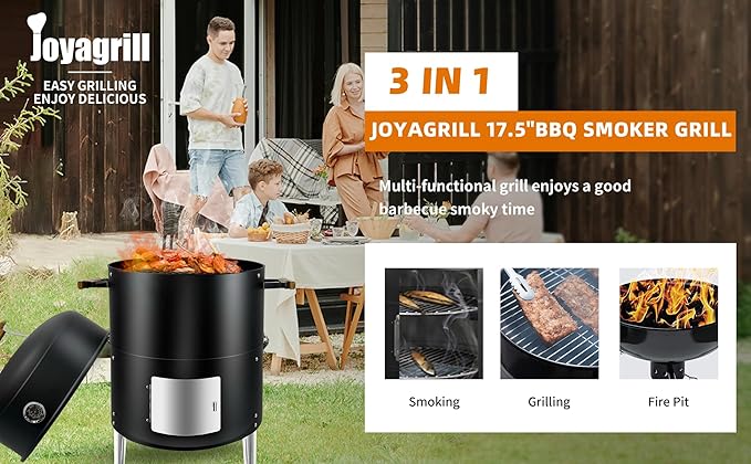 17 BBQ Smoker Grill Built in Thermometer Air Vent and adding charcoal door Multi-Layer heavy duty Meat Smoker Grill