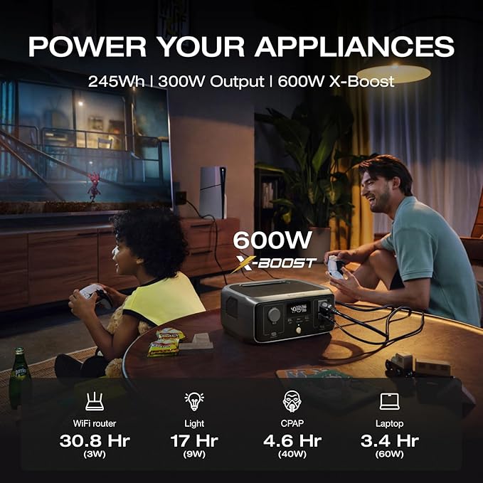 EF ECOFLOW Portable Power Station RIVER 3 245Wh LiFePO4 Battery Power Station 1Hr Fast Charging 300W/X-Boost 600W Solar Generator for Outdoor/Camping/RVs/Home Use (Solar Panel Optional)