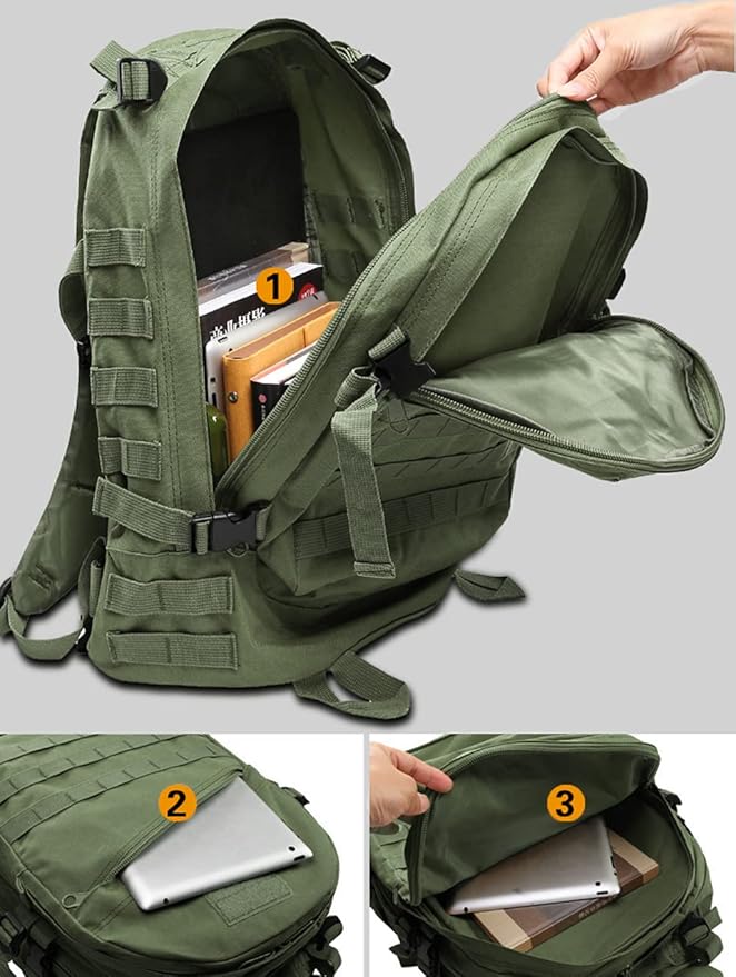 LIMHOO Camo Backpack 40L Military Tactical Backpack Hiking Trekking Rucksack with USA Flag Patch (Army Green)