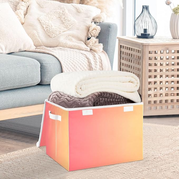 Orange Gradient Storage Containers with Lids Foldable Organizing Containers Storage Bins with Lids Large for Office
