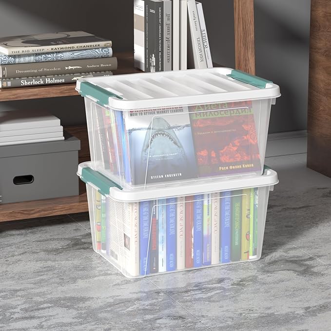 20 Quart Clear Storage Box Set of 6 Plastic Latching Bins with Lids