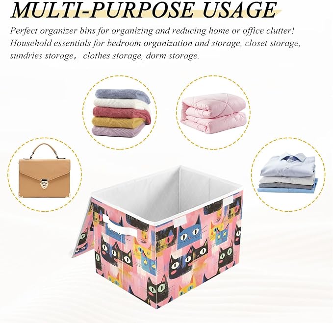 Storage Cube with Lid Abstract Cat Face Print 16.5×12.6×11.8 IN Collapsible Large Capacity Foldable Storage Basket Bin Organizer