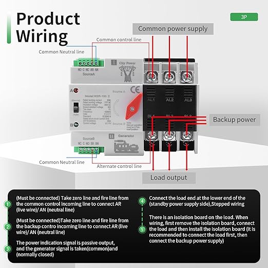 63Amp AC 220V Automatic/Manual Transfer Switch 3P 50/60Hz 3POLE 63A Mini ATS Solar Auto Dual Power Switch for Home Din Rail Mounted Cn Automatic Changeover Fast Transfe for Rv Lv Power