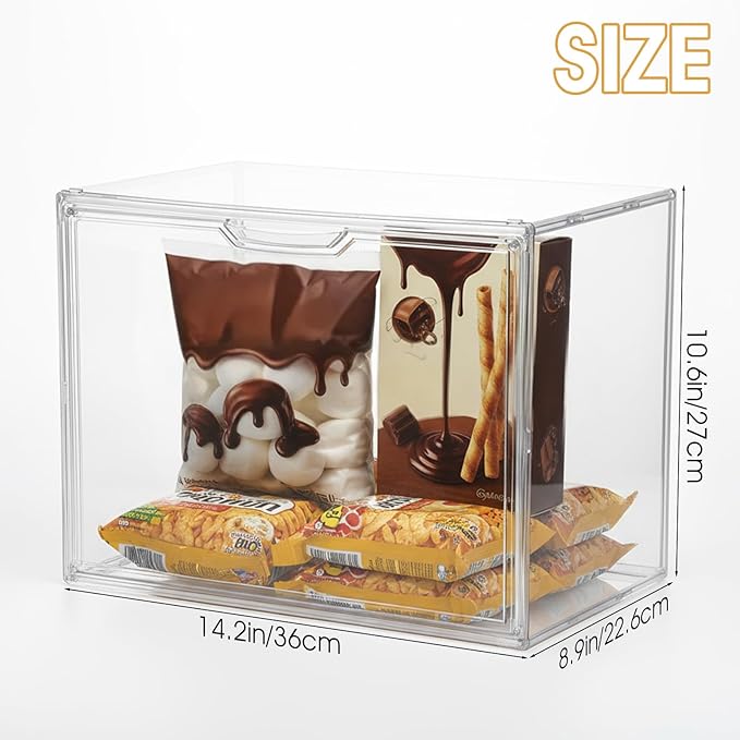 2-Pack 14.2 L x 8.9 W x 10.6 H Clear Acrylic Display Case with Magnetic Lid Stackable Storage Bins for Collectibles Figures Handbags and Shoes Dustproof Organizer Box for Home Office