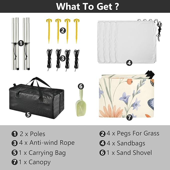 xigua Butterfly Beach Tent Sun Shelter with Carrying Bag - Silver Coated Oxford Fabric Beach Canopy for Beach Camping Fishing - Includes Windproof Ropes Sandbags &amp Stakes