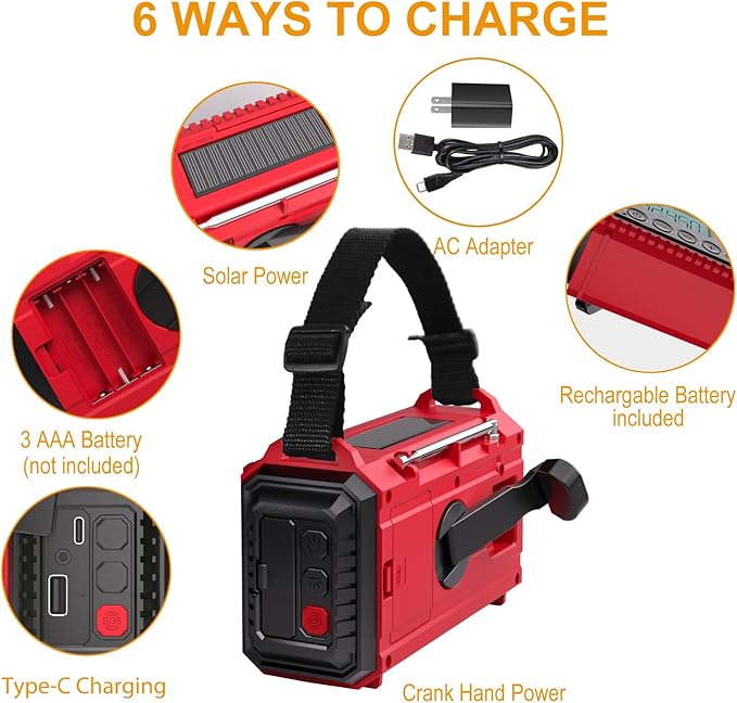 Raynic Emergency Radio 5000mAh/18500mWh Weather Radio Solar Hand Crank Emergency Radio with AM/FM/SW/NOAA Cell Phone Charger Headphone Jack Flashlight Type-C Charging and SOS Siren for Hurricane
