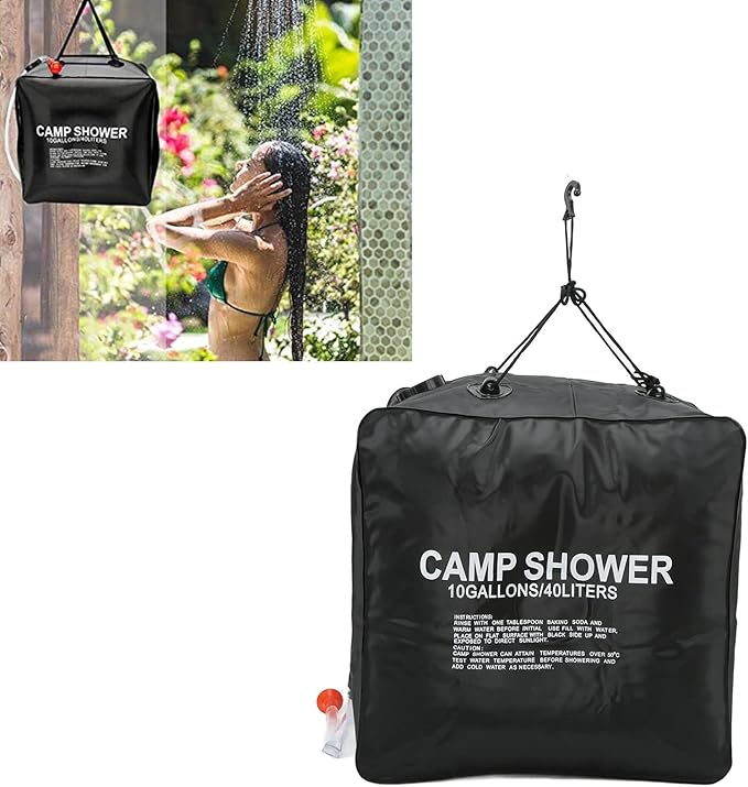 Gavigain 40L Camp Shower Bag Solar Camp Shower Bag with Sprayer PVC Rubber Plastic Cloth Texture UV Proof Coating Shower Water Bag for Outdoor