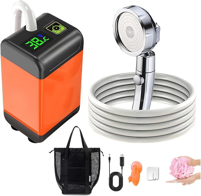 Portable Shower Pump 7800mAh Rechargeable Camper Shower Lasting-170-200 Mins Camping Showers for Outdoor Shower Pet Bath Car Washing