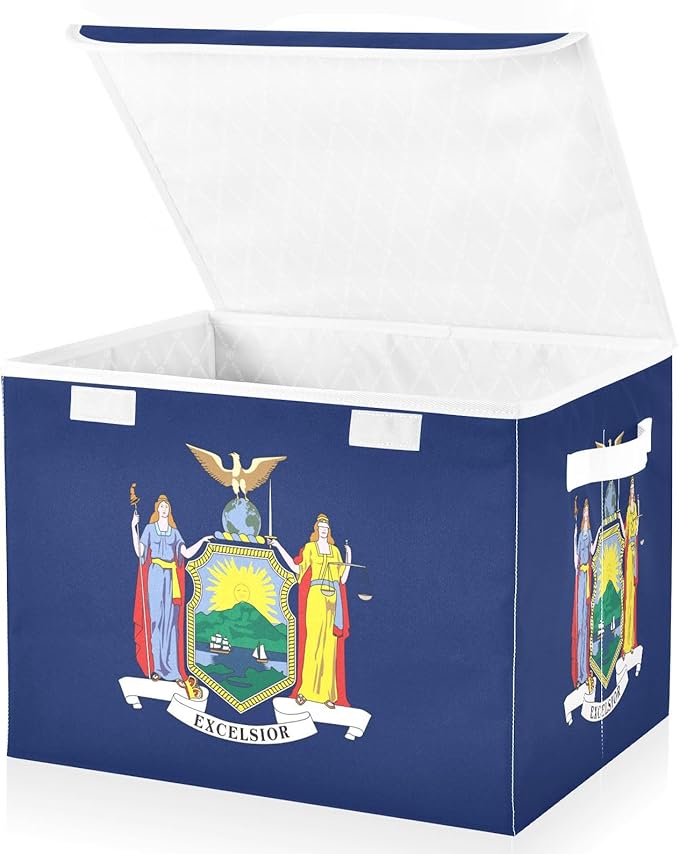 New York New Yorker Ny Flag Blue Storage Bin with Lid Foldable Storage Organizer Bins with Handles for Dorm Room
