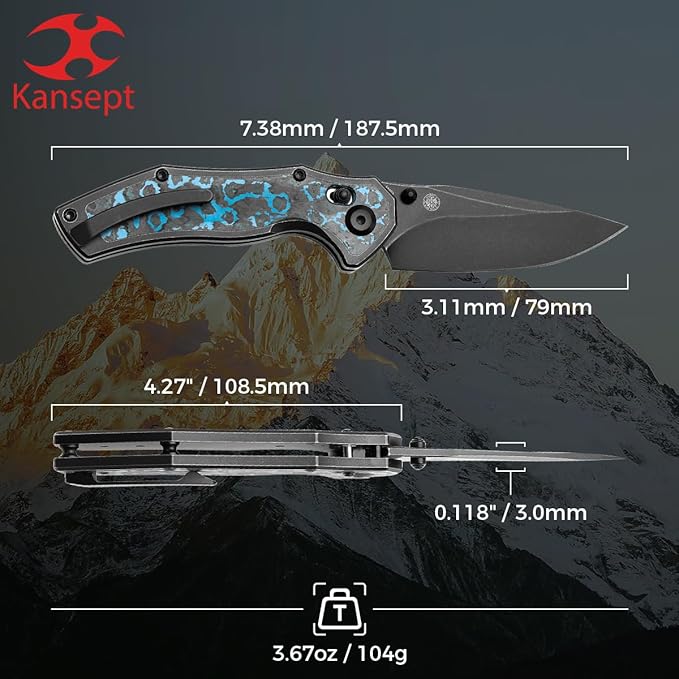 KANSEPT Apollo Pocket Knive 3.11Blackwash CPM S35VN Blade Black Titanium inlaid Arcticstorm Fatcarbon Handle with Thumb StudCross Bar Lock Folding for Men WomenSharp Camping Hiking Knives K2107V2