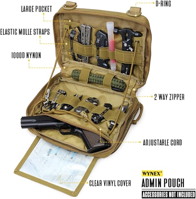 WYNEX Tactical Molle Admin Pouch of Laser Cut Design Utility Pouches Molle Attachment Military Medical EMT Organizer with Map Pocket EDC EMT Pack IFAK Tool Holder Universal U.S.A Patch Included