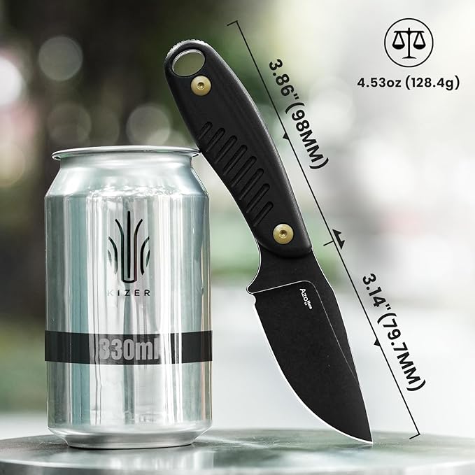 Kizer Hare Fixed Blade Knife with Sheath 3.14 D2 Steel Blade EDC Fixed Blade Hunting Knives with Black G10 Handle Small Bushcraft Survival Neck Knives Outdoor Camping Knife for Men Women 1077M1