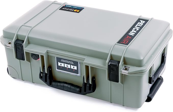 Pelican Air 1535 Carry-On Sage Green - Medium Size Waterproof Case with Pluck Foam Set and Lid Foam - Black Handles &amp Latches