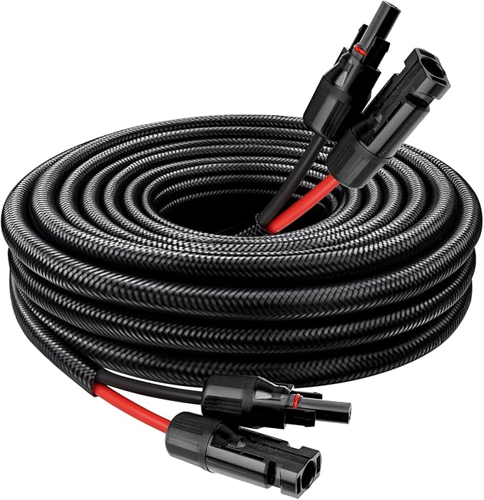 Solar Panel Extension Cable - 10AWG 10FT Solar Wire with Female &amp Male Waterproof Connector Flame Retardant Protective Sleeving PV Wire for RV Photovoltaic Systems Home Boat Solar Panels Car