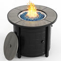TLSUNNY 30in Propane Fire Pit Table 50000 BTU Auto-Ignition Outdoor Patio Fire Pit with Waterproof Cover Blue Fire Glass &amp Convertible Lid – CSA Certifiedfor Patio BalconyGarden Grey