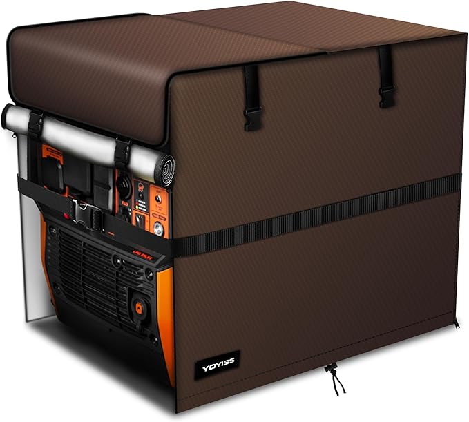 Portable Generator Cover. 600D+210D Heavy Duty Waterproof. 24’’L×19’’W×21’’H for Universal Most Inverter Generators. Fuel can be Added to the Top. Coffee