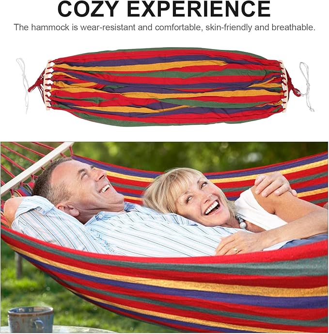 Extra Wide Striped Canvas Anti-tip Double Person Hammock with Duckbill Buckle for Outdoor Backyard Garden Camping Hiking Travel