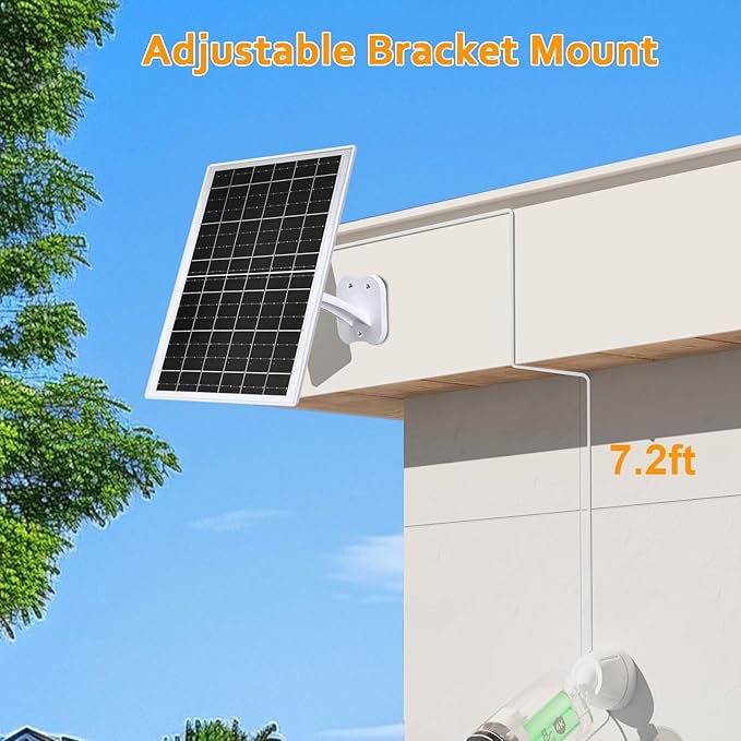 Zivif 13W Solar Panel for Outdoor Security Cameras USB-C Micro USB &amp 5.5x2.1mm DC Output 360° Adjustable Mount IP66 Waterproof 7.2FT Cable Compatible with Battery-Powered Cameras