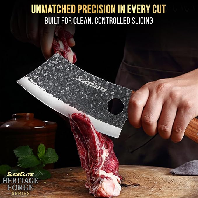 SliceElite 2PCS Hand-Forged Butcher Knife Set | Cleaver &amp Viking Knives for Meat Cutting | Professional Chef Knife Gift Box Perfect BBQ Tool for Men