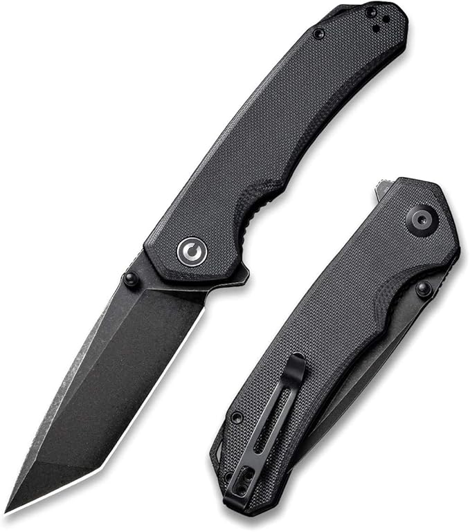 CIVIVI Brazen Folding Pocket Knife3.5-Inch Tanto D2 Plain BladeG-10 Outdoor Camping Hiking Knife with Thumb Studs and Flipper openerUnique Tool Gift for EDC Men Women C2023C (Black)