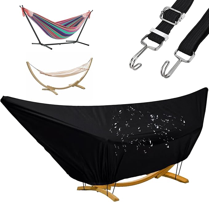 Outdoor Waterproof Hammock Cover for 11-12FT Hammock Standwith Zip and Elastic Ropesand It has Windproof Effect420D Heavy Duty Oxford (Black11-12foot)