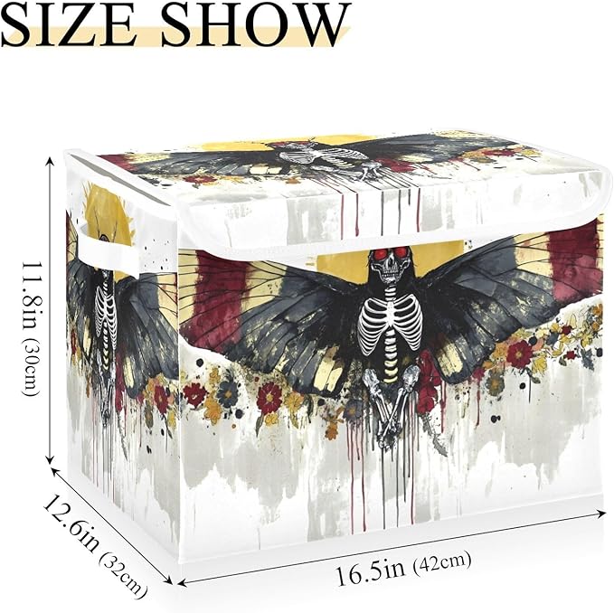 AIXIWAWA Lidded Storage Cube (Gothic Skull Pattern) Fabric Foldable Closet Bins with Flip Lid and Handles Organizer Basket Container 16.5 x 12.6 x 11.8 IN