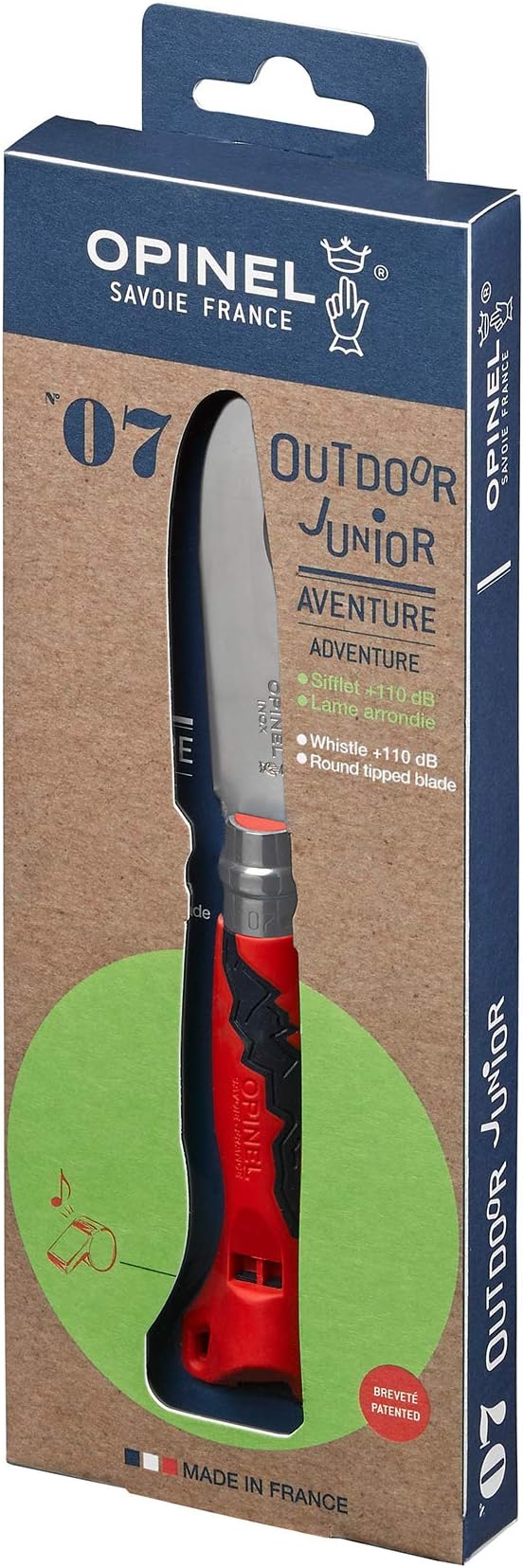 Opinel Outdoor Junior No. 07 Stainless Steel Folding Knife with Safety Rounded Tip Integrated Whistle Made in France
