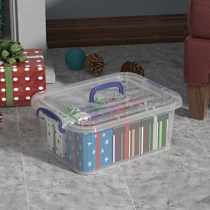 8 Quart Plastic Latching Organizing Tote Boxes Clear Storage Bin with Handle 2 Packs