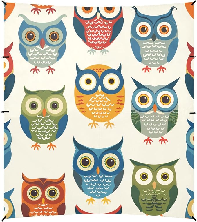 ALAZA Colorful Owl Cartoon Seamless Beach Tent Sun Shelter Portable Canopy Sunshade for Outdoor Camping Picnics Backyard Fun 10x9 ft
