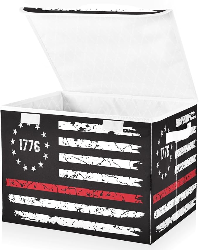 1776 Distressed American Flag Usa Black Storage Boxes with Lids Foldable Clothing Storage Large Stackable Storage for
