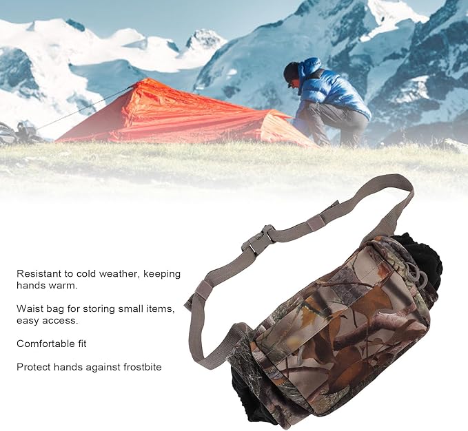 Warm Hand Muff Waist Bag Hand Warmer Pouch Camping Warm Gloves Belt Bag for Outdoor Activities with Camping Fishing Gloves Holder