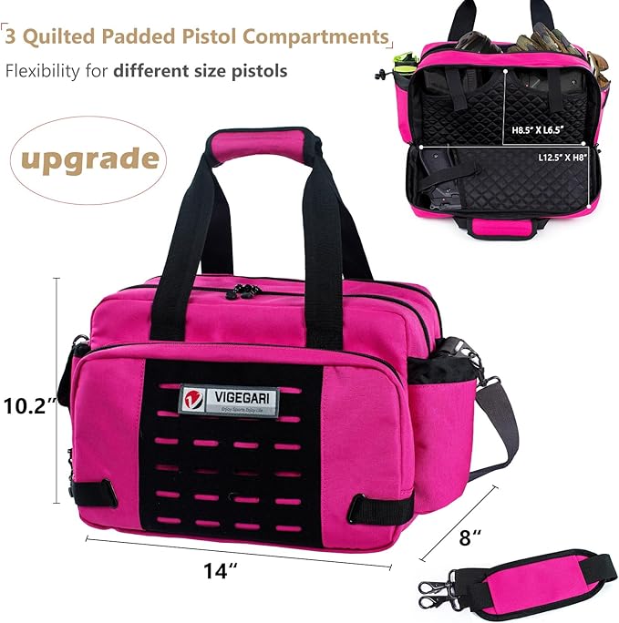 Tactical Pistol Range Bag for 3 Handguns Gun Range Bag with 6 Magazine Slots Lockable Zippers Ammo Storage MOLLE Handgun Case for Shooting Range Accessories